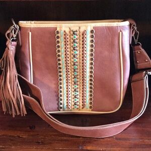 Blazin Roxx Brown Crossbody with Turquoise Stud Trim